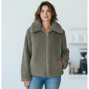 Ya LA Women Jacket L‎ Mocha Faux Fur Shearling Fluffy Long Hair Shaggy Teddy Mob